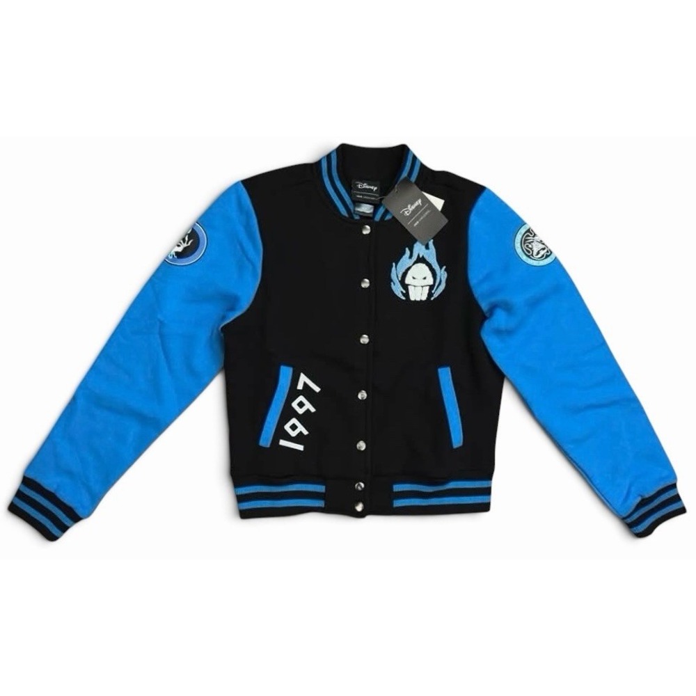 New Disney Girls Hercules Hades Black Blue Varsity Jacket Size XS